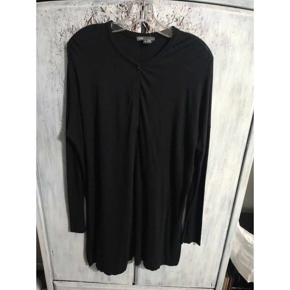 Vince Tunic Long Sleeve Keyhole Top Black Medium Designer Comfy Classic